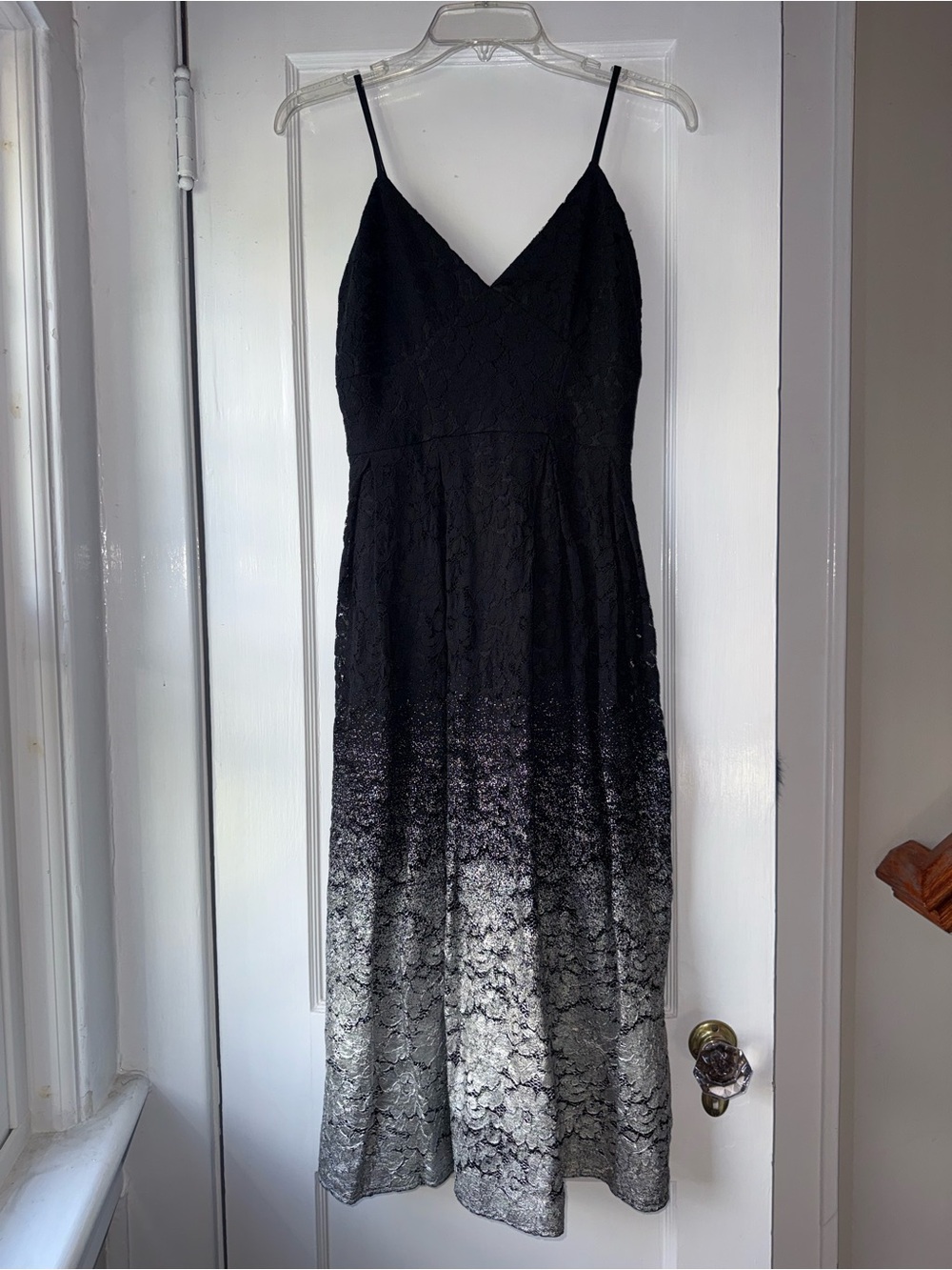 Design Lab Lord & Taylor Black to Silver Ombre Lace Midi Dress
